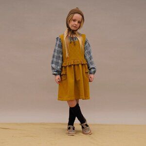 NEW Omibia Callista Dress Girls 24M Pinafore Fleece Mustard Yellow Organic